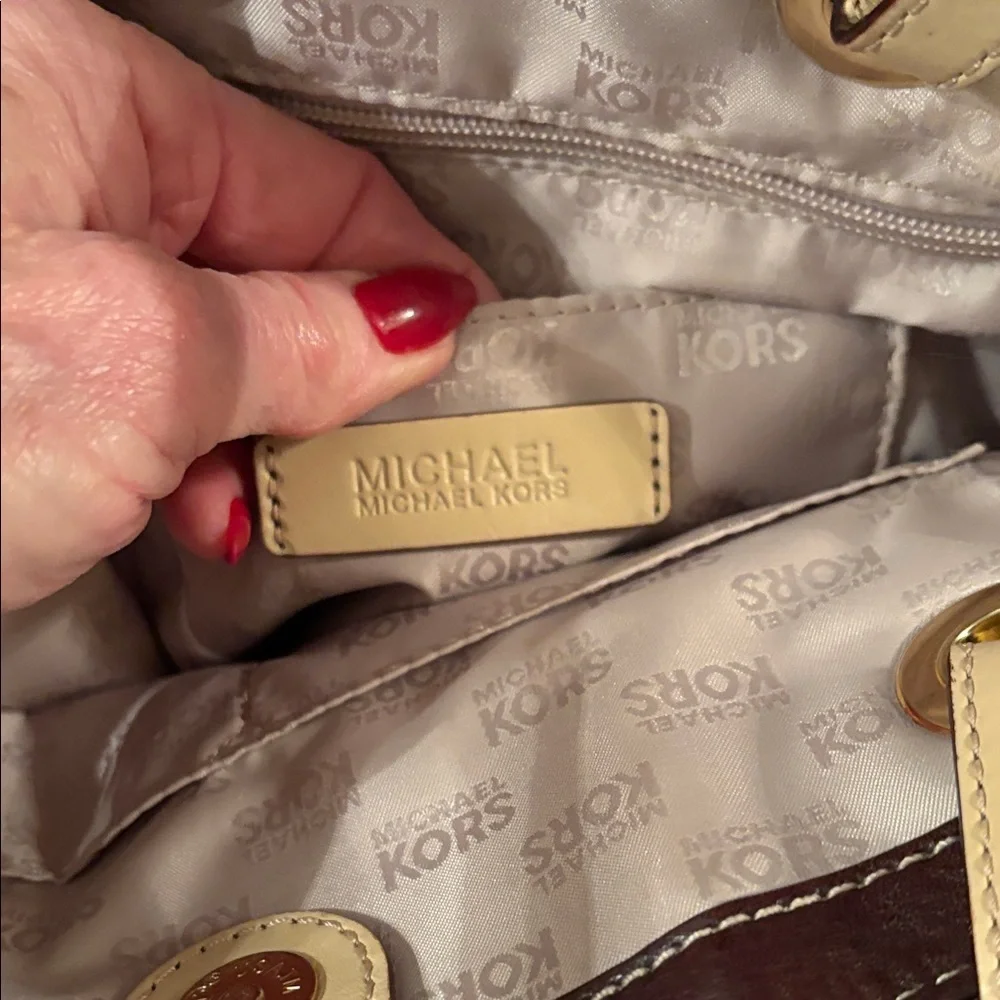 Michael Kors Deep Dark Chocolate Tote with Beige Straps